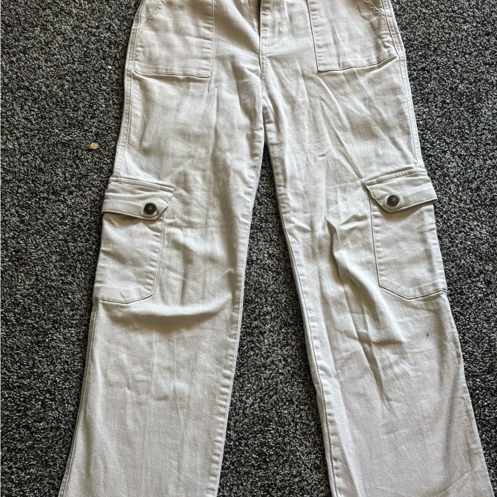 Cream Cargo Pants with Straight Leg Design